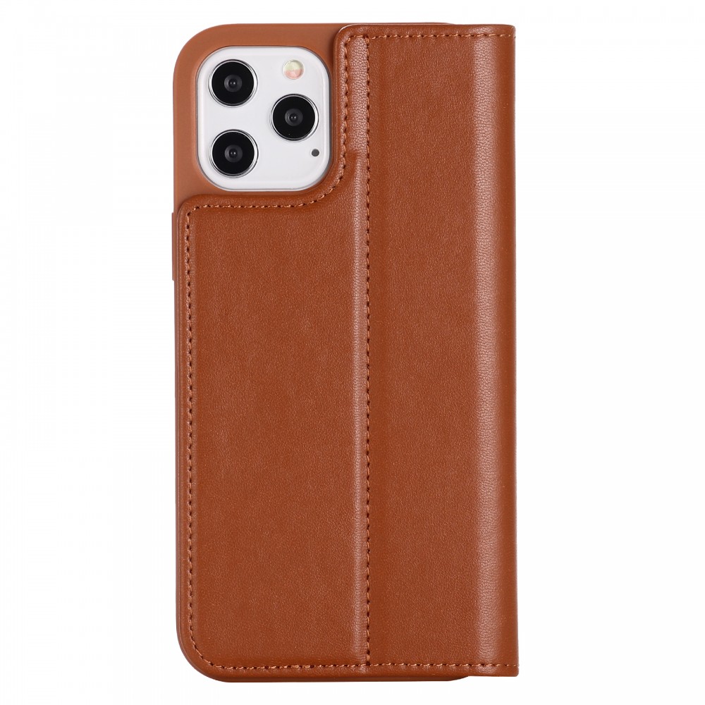 Fourre iPhone 12 / 12 Pro - GEBEi Kala séries luxe en cuir véritable, porte-cartes, support vidéo - Brun