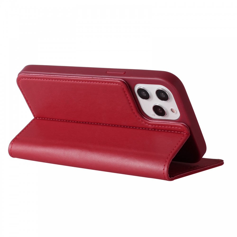 iPhone 12 / 12 Pro Case Hülle - GEBEi Kala Serie Luxus in echtem Leder, Kartenhalter, Videohalter - Rot