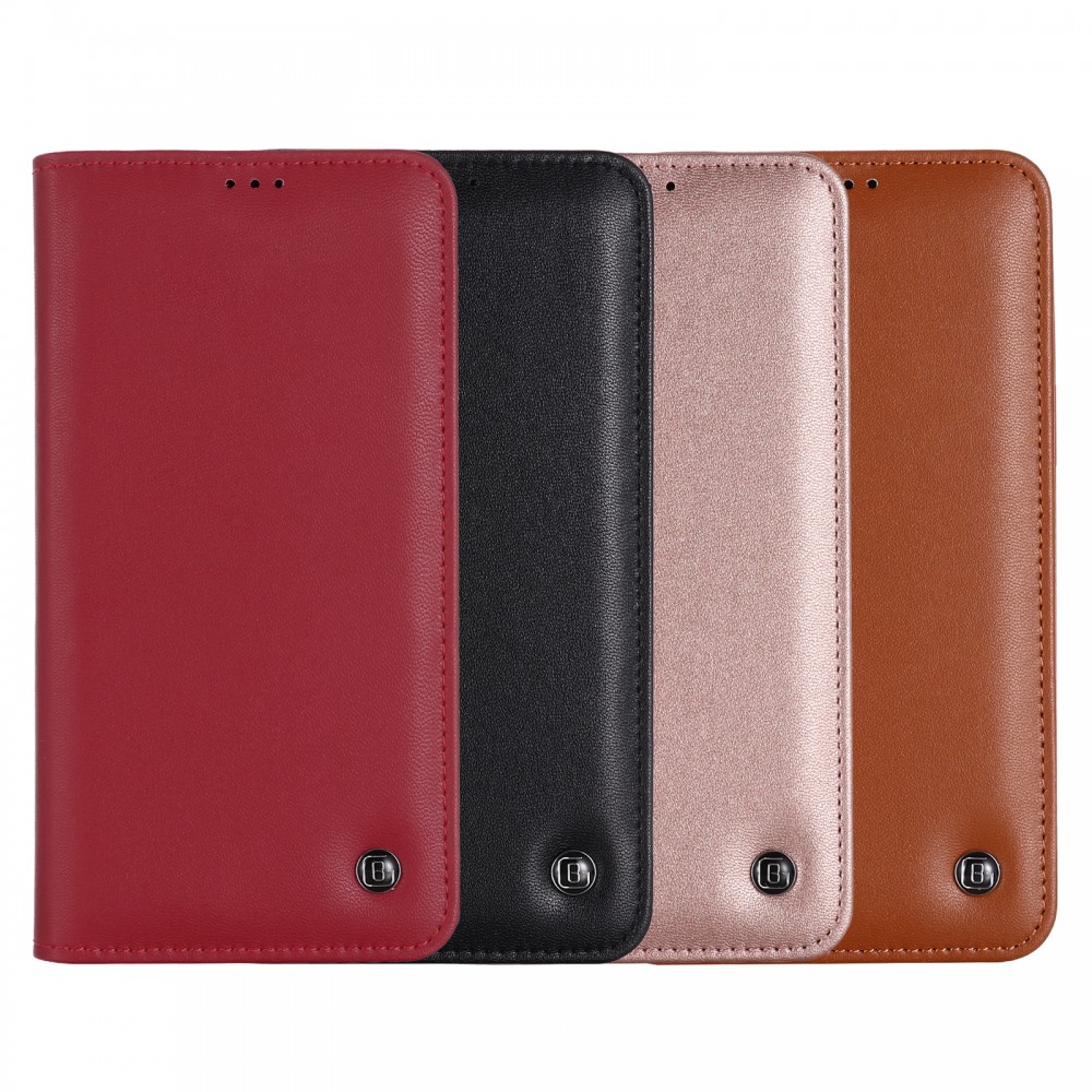 iPhone 12 / 12 Pro Case Hülle - GEBEi Kala Serie Luxus in echtem Leder, Kartenhalter, Videohalter - Rot