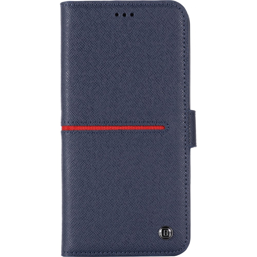 iPhone 12 / 12 Pro Case Hülle - GEBEi Yaqi series Luxus, Echtleder, Kartenhalter, Videohalter - Blau