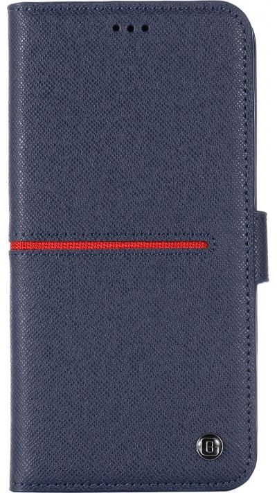 iPhone 12 / 12 Pro Case Hülle - GEBEi Yaqi series Luxus, Echtleder, Kartenhalter, Videohalter - Blau