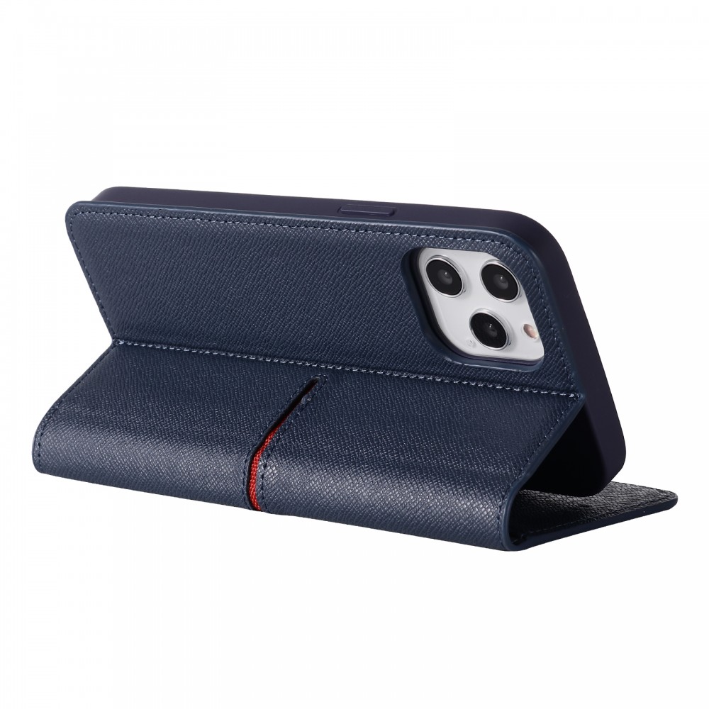 iPhone 12 / 12 Pro Case Hülle - GEBEi Yaqi series Luxus, Echtleder, Kartenhalter, Videohalter - Blau