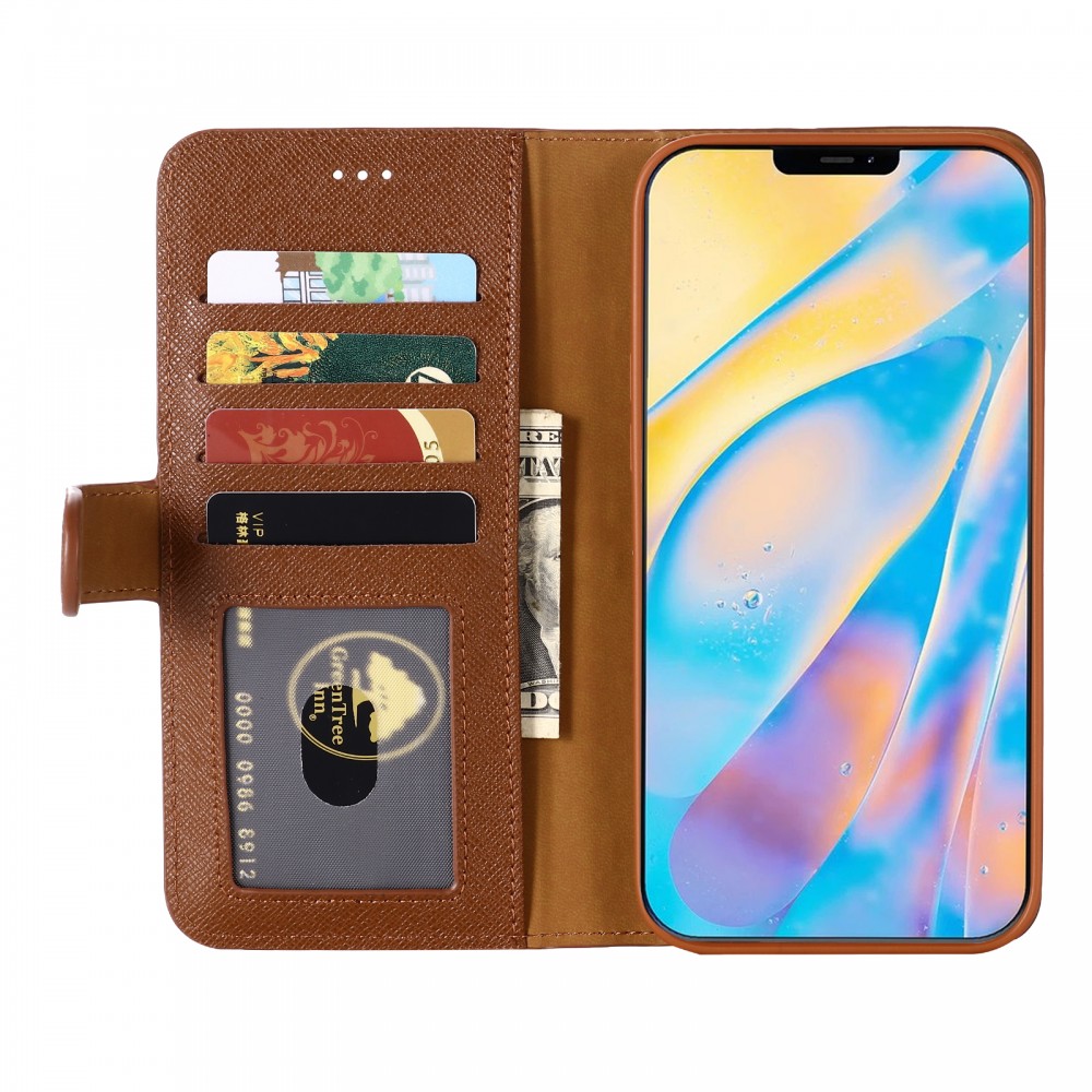 Fourre iPhone 12 / 12 Pro - GEBEi Yaqi séries luxe en cuir véritable, porte-cartes, support vidéo - Brun