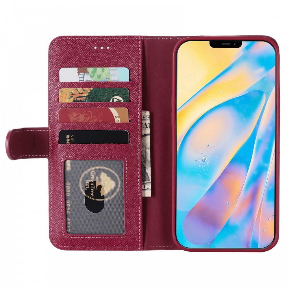 Fourre iPhone 12 / 12 Pro - GEBEi Yaqi séries luxe en cuir véritable, porte-cartes, support vidéo - Rouge