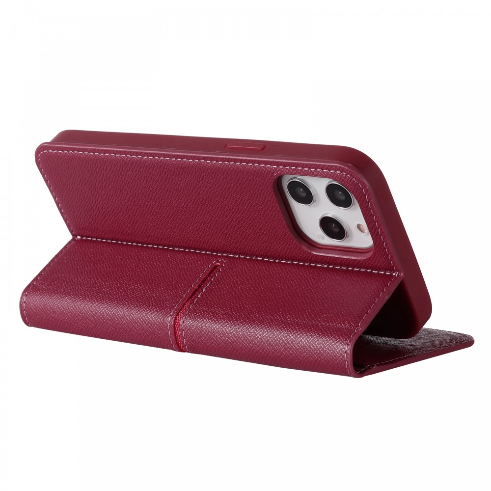 Fourre iPhone 12 / 12 Pro - GEBEi Yaqi séries luxe en cuir véritable, porte-cartes, support vidéo - Rouge