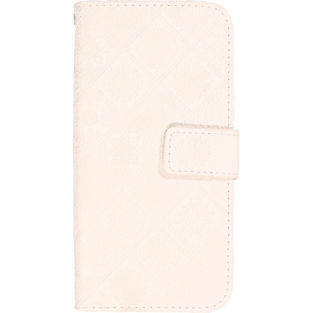 Fourre iPhone 13 Pro Max - Premium Flip Wallet caoutchouc motif oriental avec fermeture aimantée - Blanc