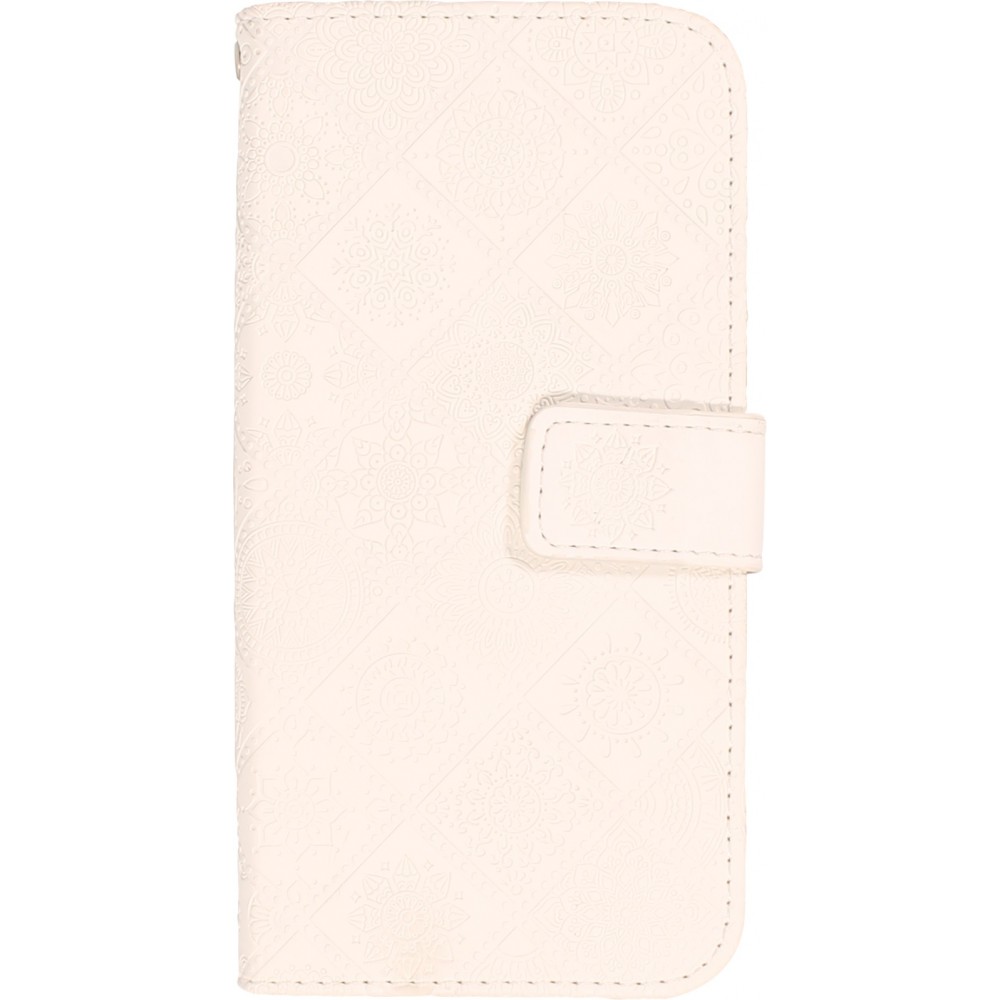 iPhone 12 / 12 Pro Case Hülle - Premium Flip Wallet Kautschuk oriental Muster mit Magnetverschluss - Weiss