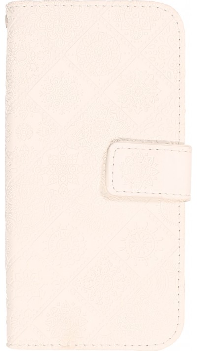 Fourre iPhone 13 Pro - Premium Flip Wallet caoutchouc motif oriental avec fermeture aimantée - Blanc