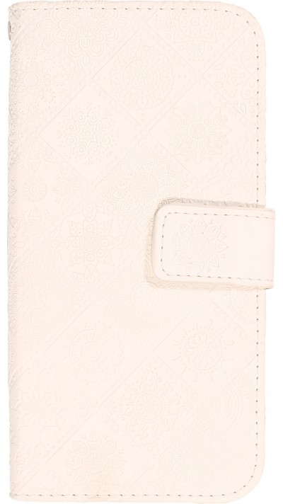 iPhone 13 Pro Case Hülle - Premium Flip Wallet Kautschuk oriental Muster mit Magnetverschluss - Weiss