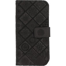 iPhone 12 / 12 Pro Case Hülle - Premium Flip Wallet Kautschuk oriental Muster mit Magnetverschluss - Schwarz