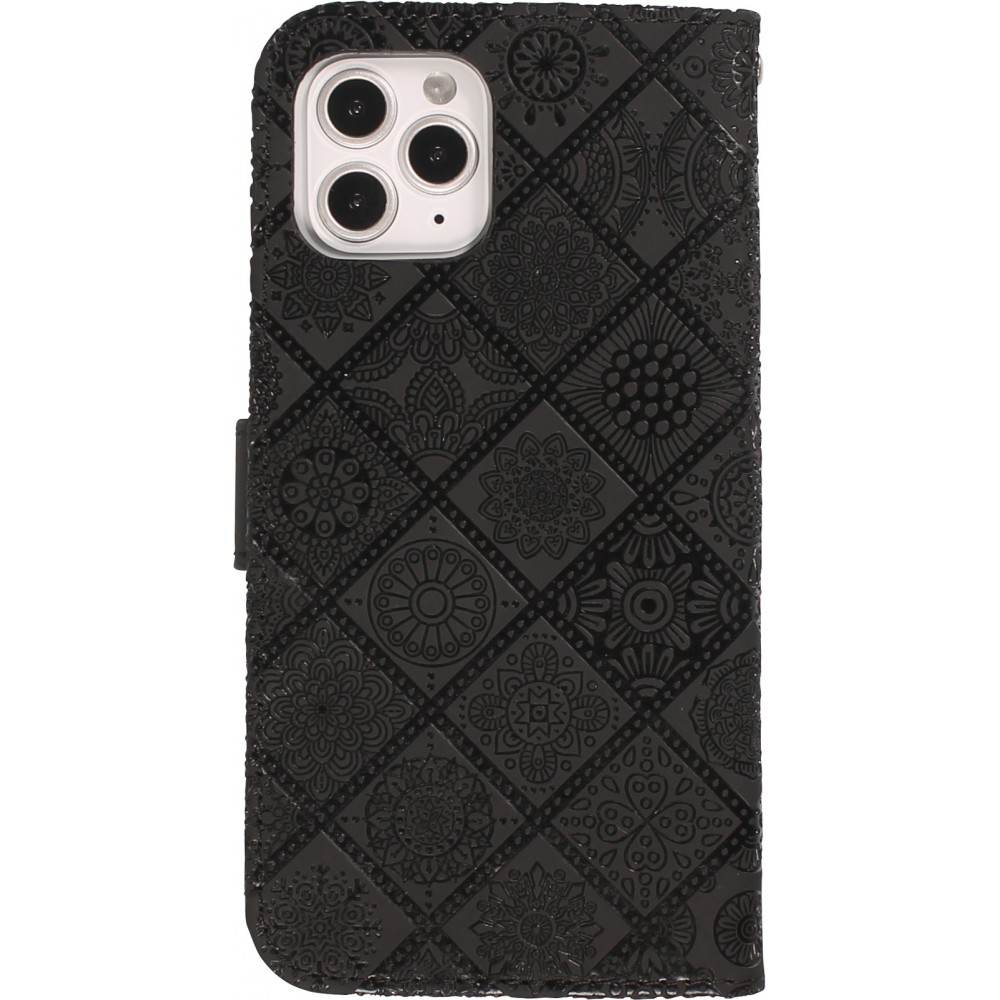 Fourre iPhone 13 Pro Max - Premium Flip Wallet caoutchouc motif oriental avec fermeture aimantée - Noir