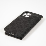 iPhone 12 / 12 Pro Case Hülle - Premium Flip Wallet Kautschuk oriental Muster mit Magnetverschluss - Schwarz