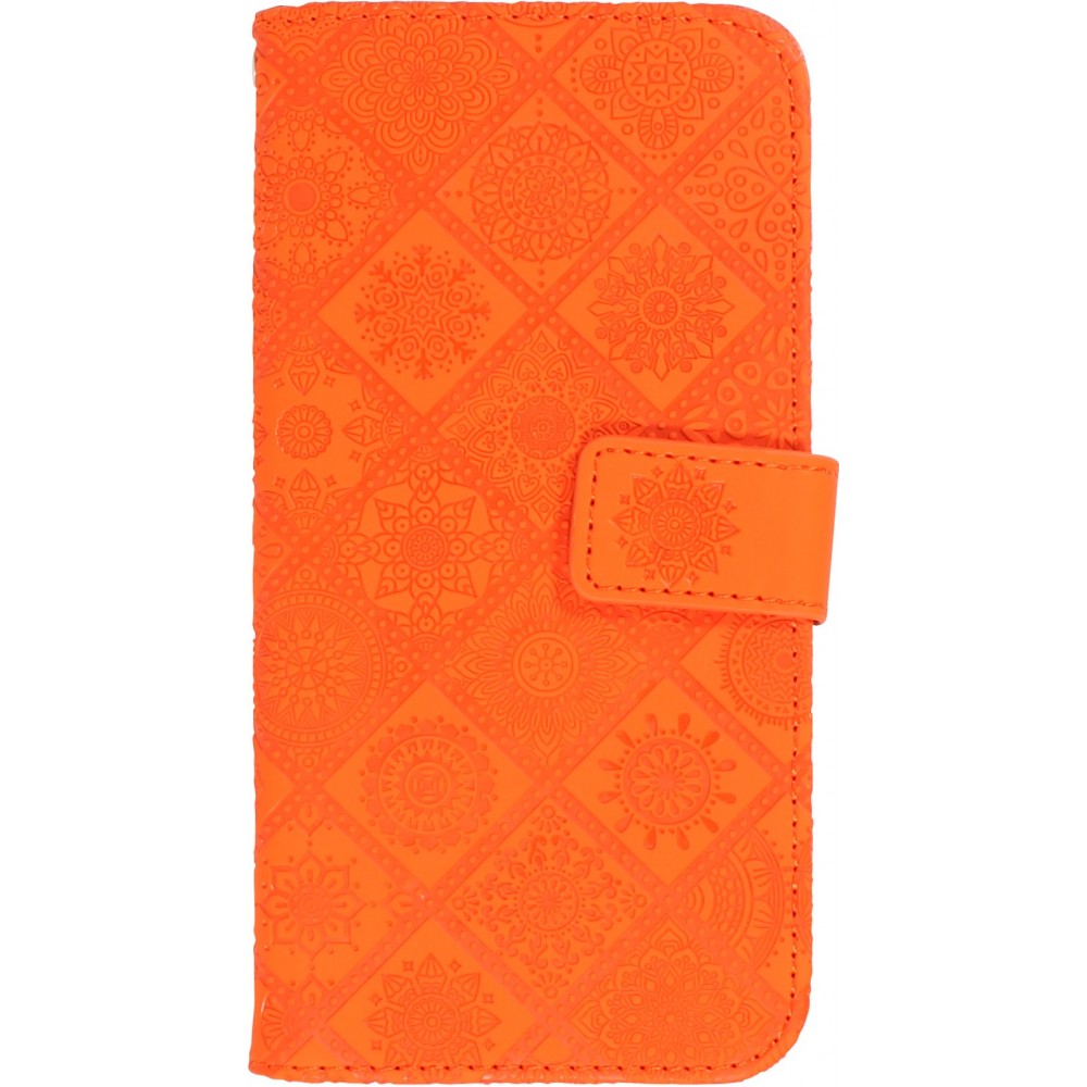 Fourre iPhone 13 Pro - Premium Flip Wallet caoutchouc motif oriental avec fermeture aimantée - Orange