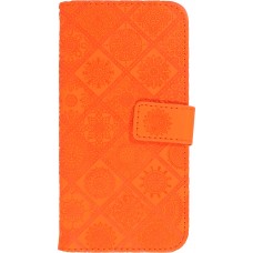 Fourre iPhone 13 Pro - Premium Flip Wallet caoutchouc motif oriental avec fermeture aimantée - Orange