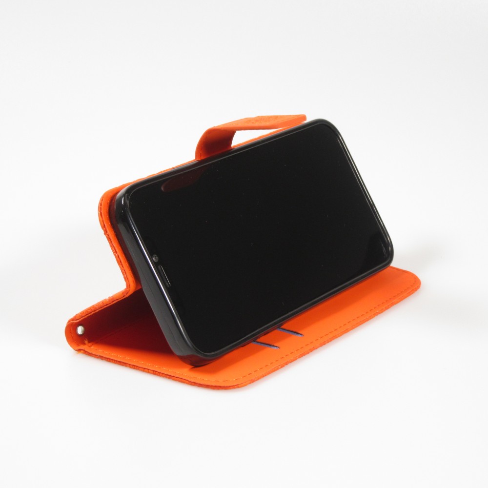 Fourre iPhone 13 Pro - Premium Flip Wallet caoutchouc motif oriental avec fermeture aimantée - Orange