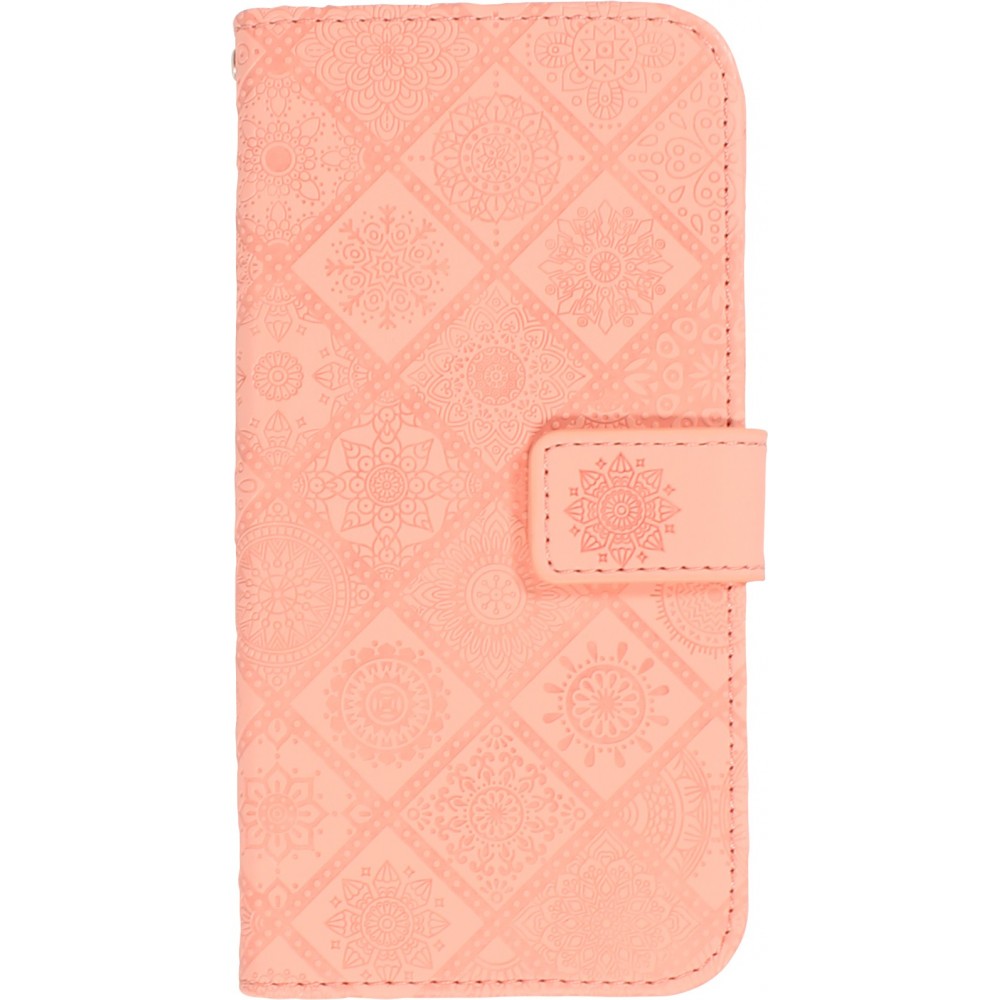 iPhone 12 / 12 Pro Case Hülle - Premium Flip Wallet Kautschuk oriental Muster mit Magnetverschluss - Rosa
