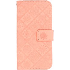 iPhone 12 / 12 Pro Case Hülle - Premium Flip Wallet Kautschuk oriental Muster mit Magnetverschluss - Rosa