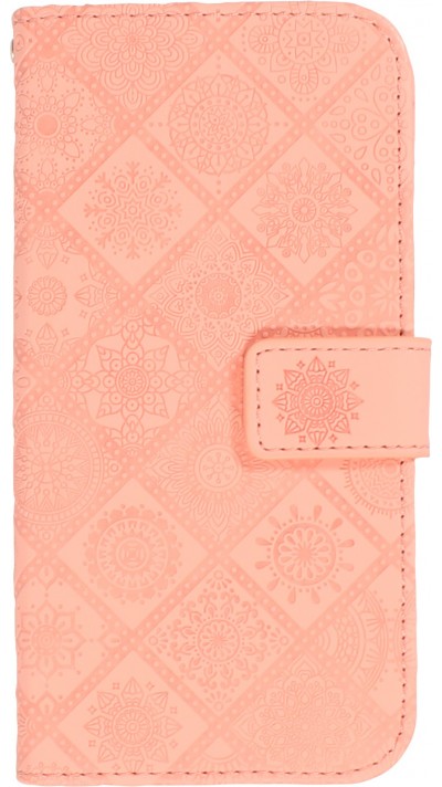 Fourre iPhone 13 Pro - Premium Flip Wallet caoutchouc motif oriental avec fermeture aimantée - Rose