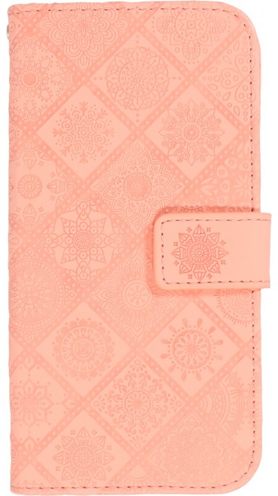 iPhone 13 Pro Case Hülle - Premium Flip Wallet Kautschuk oriental Muster mit Magnetverschluss - Rosa