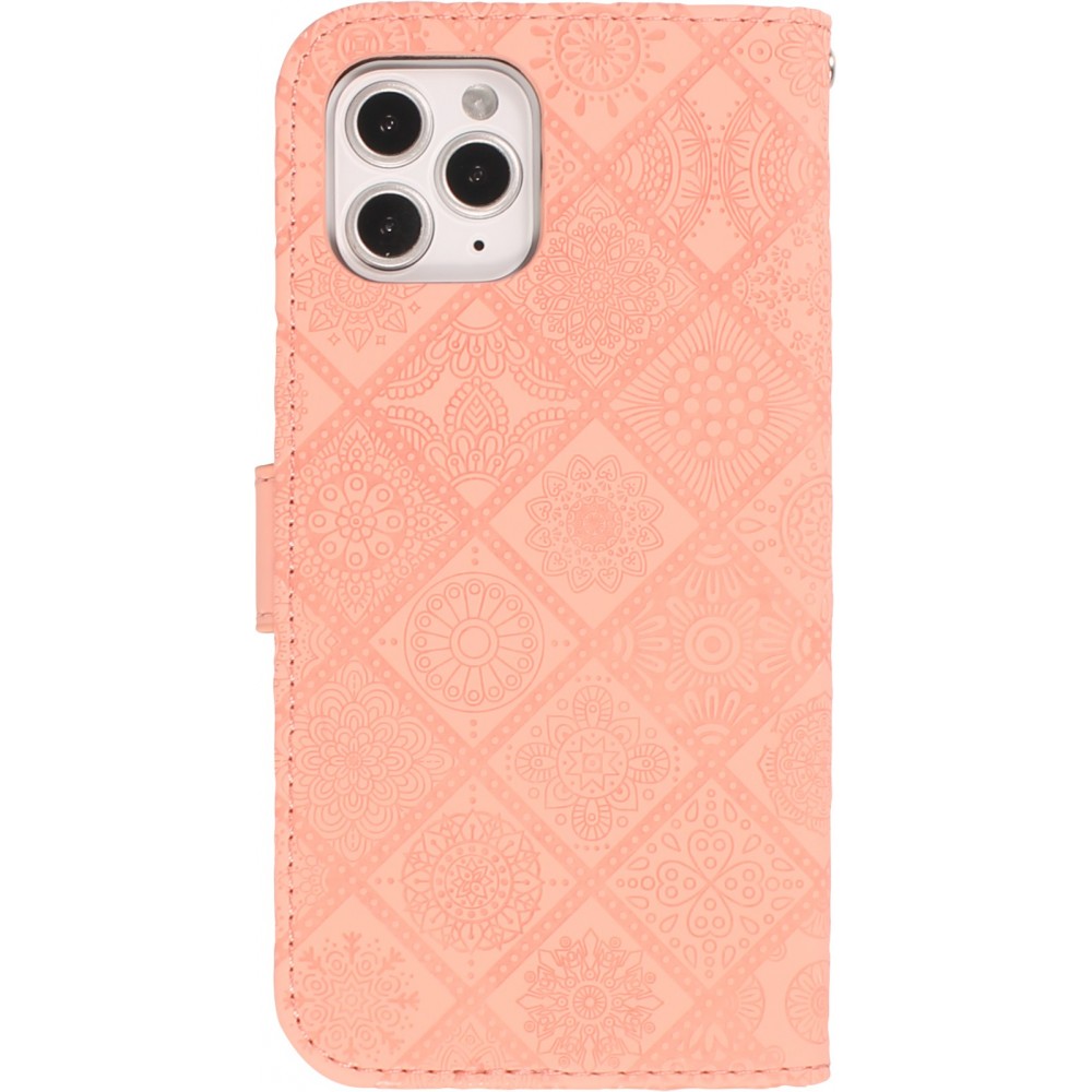 iPhone 12 / 12 Pro Case Hülle - Premium Flip Wallet Kautschuk oriental Muster mit Magnetverschluss - Rosa