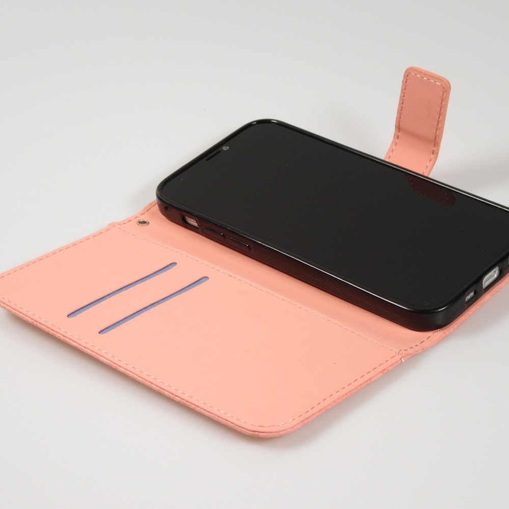 iPhone 13 Pro Max Case Hülle - Premium Flip Wallet Kautschuk oriental Muster mit Magnetverschluss - Rosa