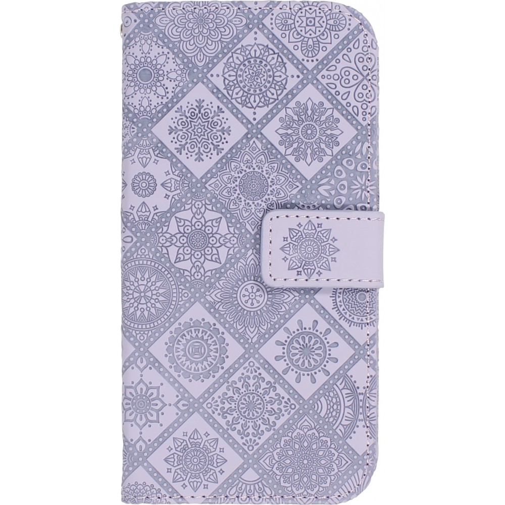 iPhone 13 Pro Max Case Hülle - Premium Flip Wallet Kautschuk oriental Muster mit Magnetverschluss - Hellviolett