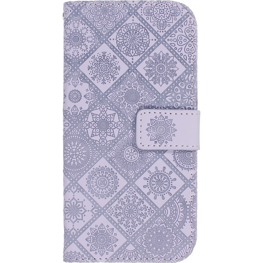 Fourre iPhone 13 Pro - Premium Flip Wallet caoutchouc motif oriental avec fermeture aimantée - Violet clair