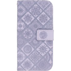 Fourre iPhone 13 Pro - Premium Flip Wallet caoutchouc motif oriental avec fermeture aimantée - Violet clair