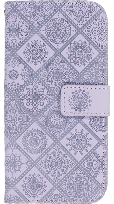 Fourre iPhone 12 / 12 Pro - Premium Flip Wallet caoutchouc motif oriental avec fermeture aimantée - Violet clair