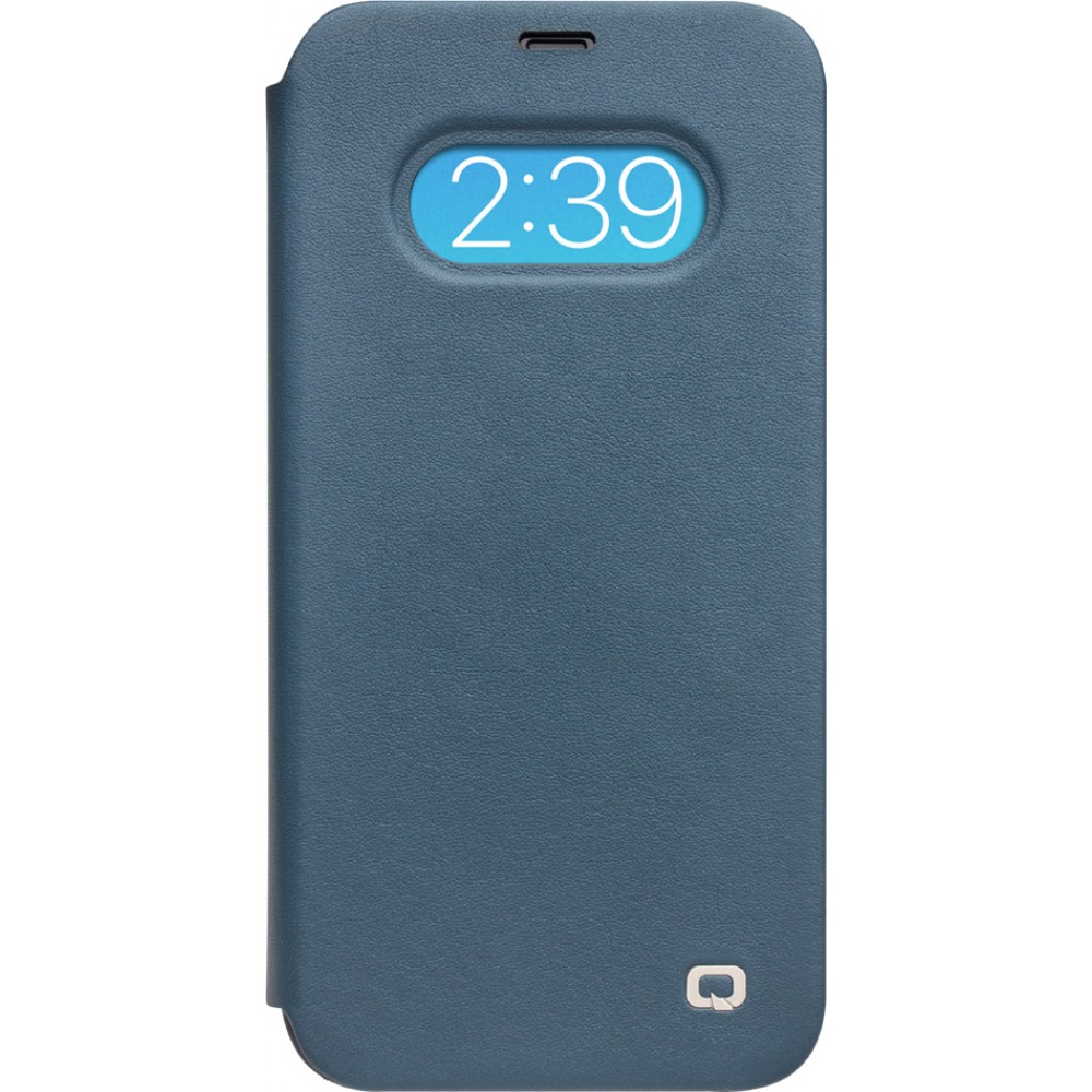 Fourre iPhone 12 / 12 Pro - Qialino Window Flip cuir véritable - Bleu