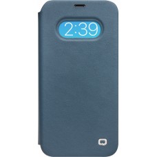 Fourre iPhone 12 / 12 Pro - Qialino Window Flip cuir véritable - Bleu