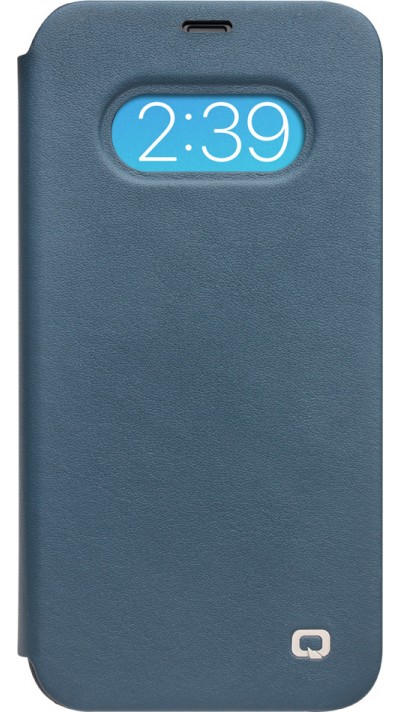 Fourre iPhone 12 / 12 Pro - Qialino Window Flip cuir véritable - Bleu