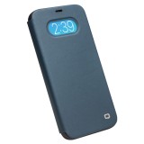 Fourre iPhone 12 / 12 Pro - Qialino Window Flip cuir véritable - Bleu