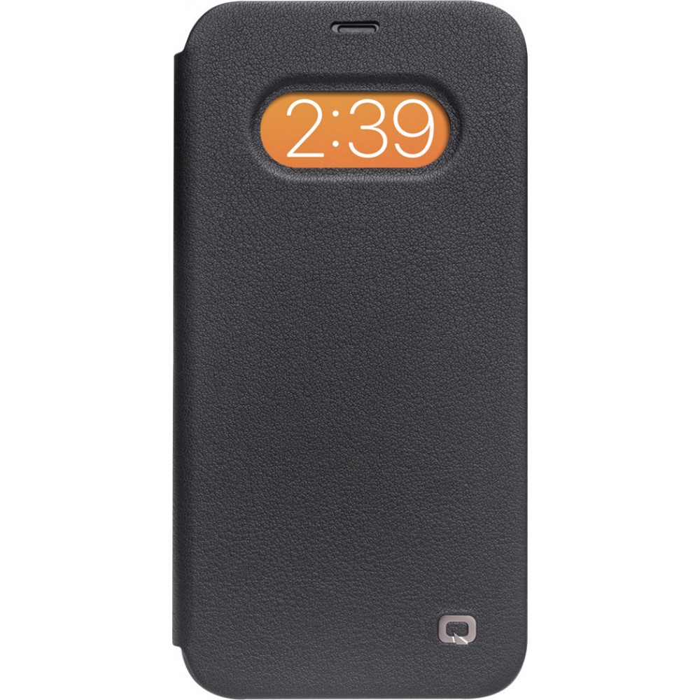 Fourre iPhone 12 / 12 Pro - Qialino Window Flip cuir véritable - Noir