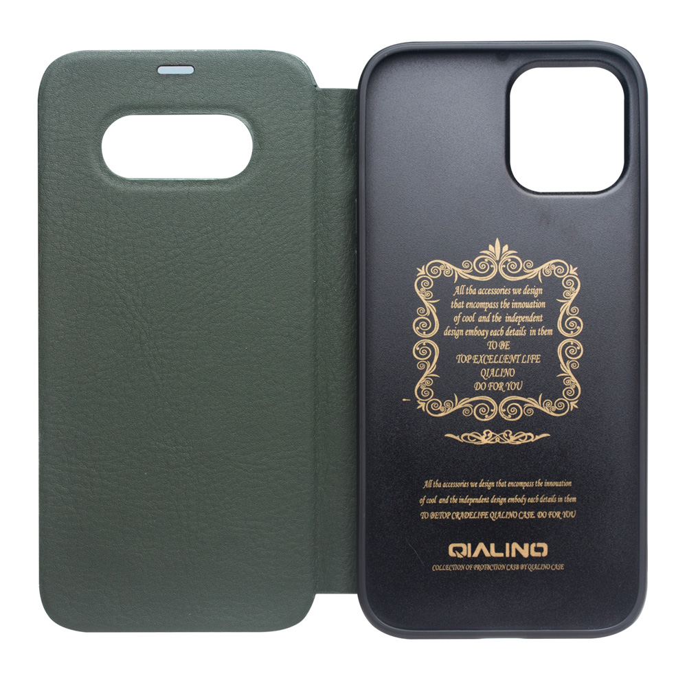 Fourre iPhone 12 / 12 Pro - Qialino Window Flip cuir véritable - Vert