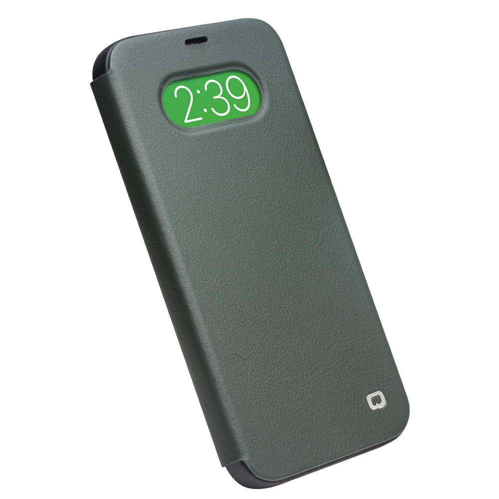 Fourre iPhone 12 / 12 Pro - Qialino Window Flip cuir véritable - Vert