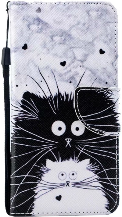 iPhone 13 Case Hülle - Flip Schwarz-weiße Katze