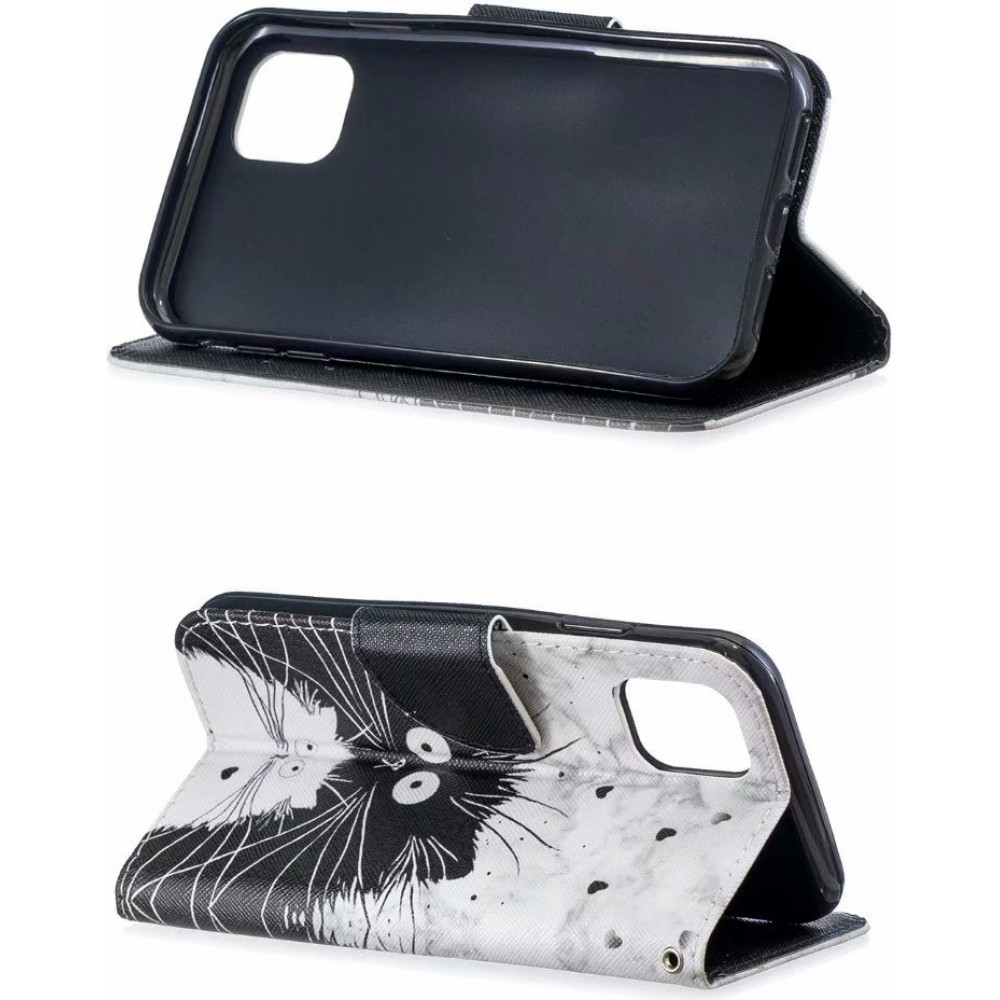 Fourre iPhone 12 Pro Max - Flip Chats noir & - Blanc