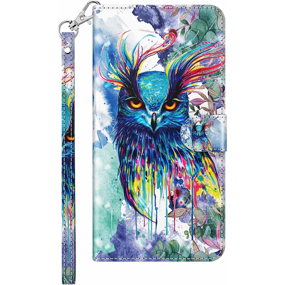 Fourre iPhone 13 Pro Max - 3D Flip Hibou multicol- Or