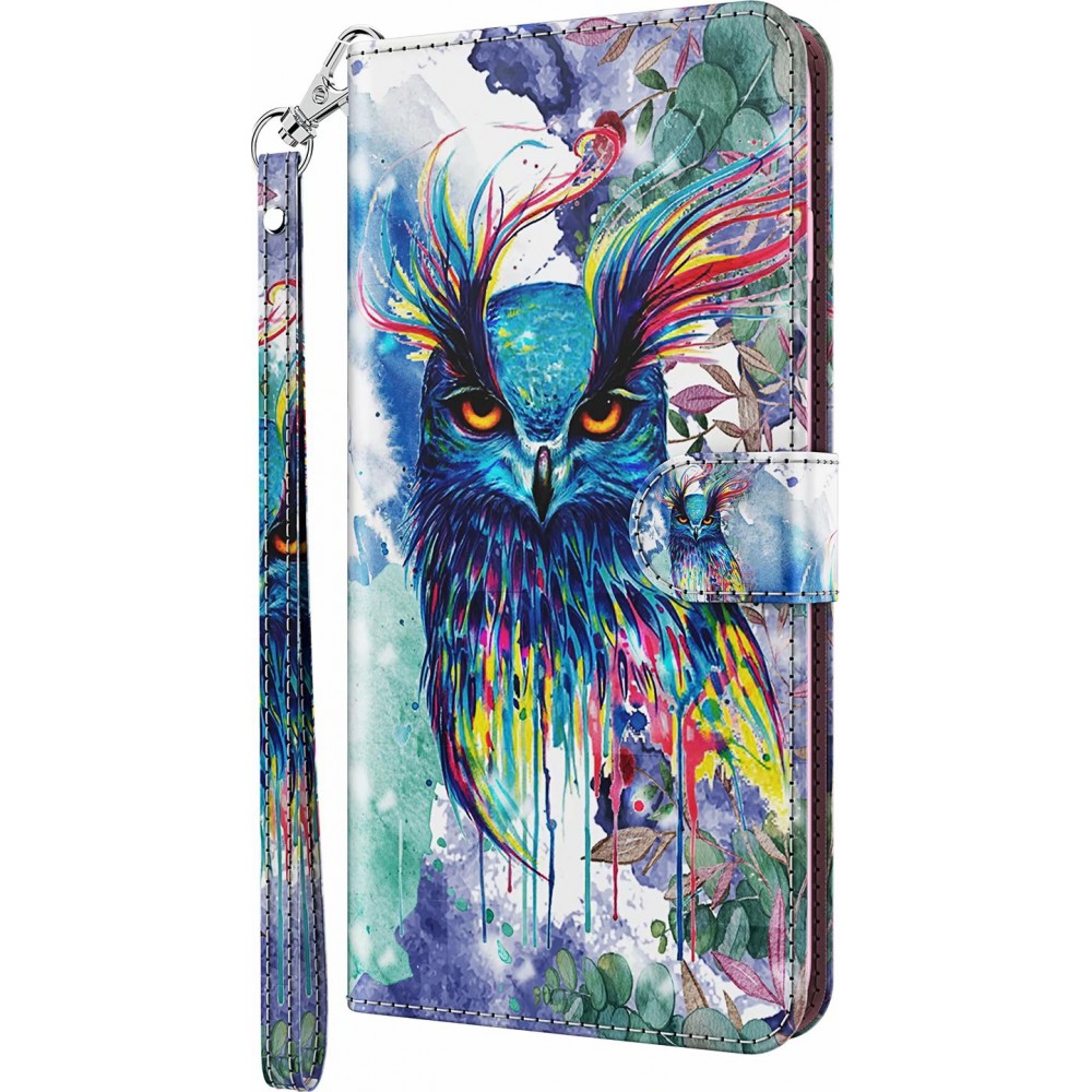 Fourre iPhone 13 Pro Max - 3D Flip Hibou multicol- Or