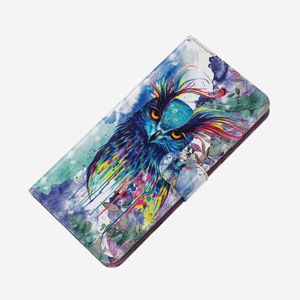 Fourre iPhone 13 - 3D Flip Hibou multicol- Or