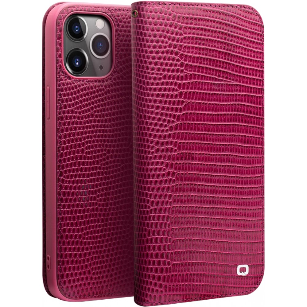 Hülle iPhone 12 Pro Max - Qialino Croco Flip Echtleder - Rosa