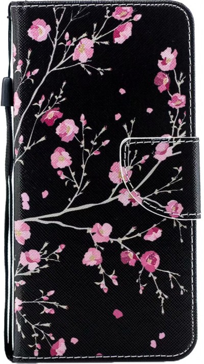 Fourre iPhone XR - Flip fleurs cerisier - Noir