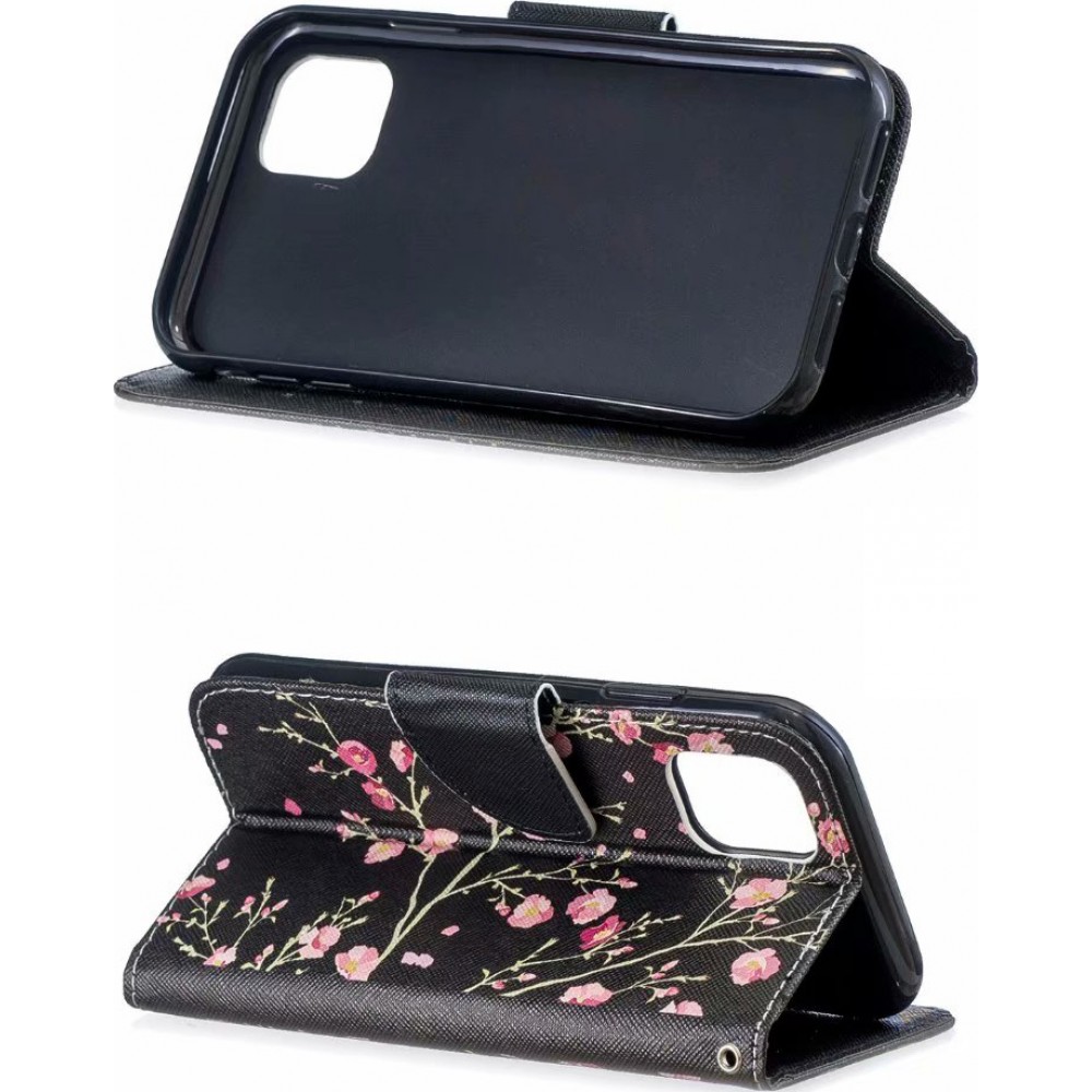 Fourre iPhone 11 Pro Max - Flip fleurs cerisier - Noir