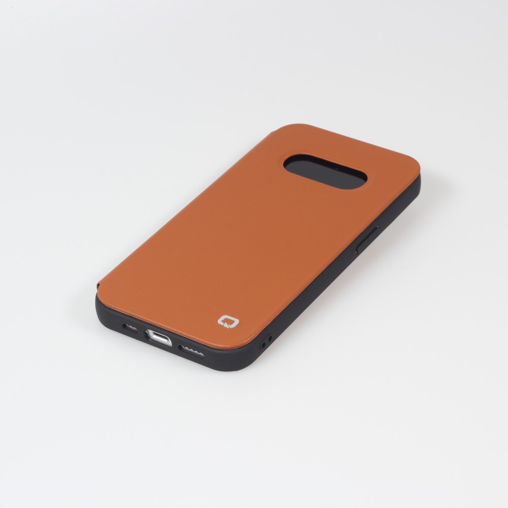 iPhone 12 mini Case Hülle - Qialino Window Flip Echtleder - Braun