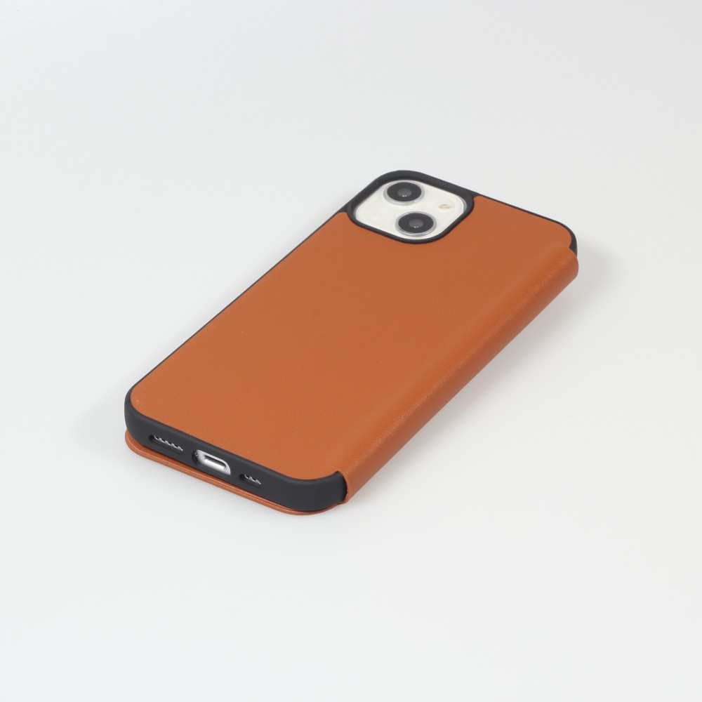 Fourre iPhone 13 mini - Qialino Window Flip cuir véritable - Brun