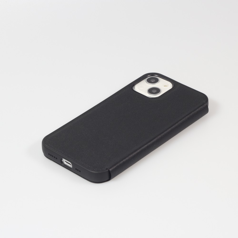 Fourre iPhone 13 mini - Qialino Window Flip cuir véritable - Noir