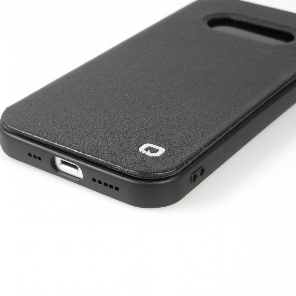 Fourre iPhone 13 mini - Qialino Window Flip cuir véritable - Noir