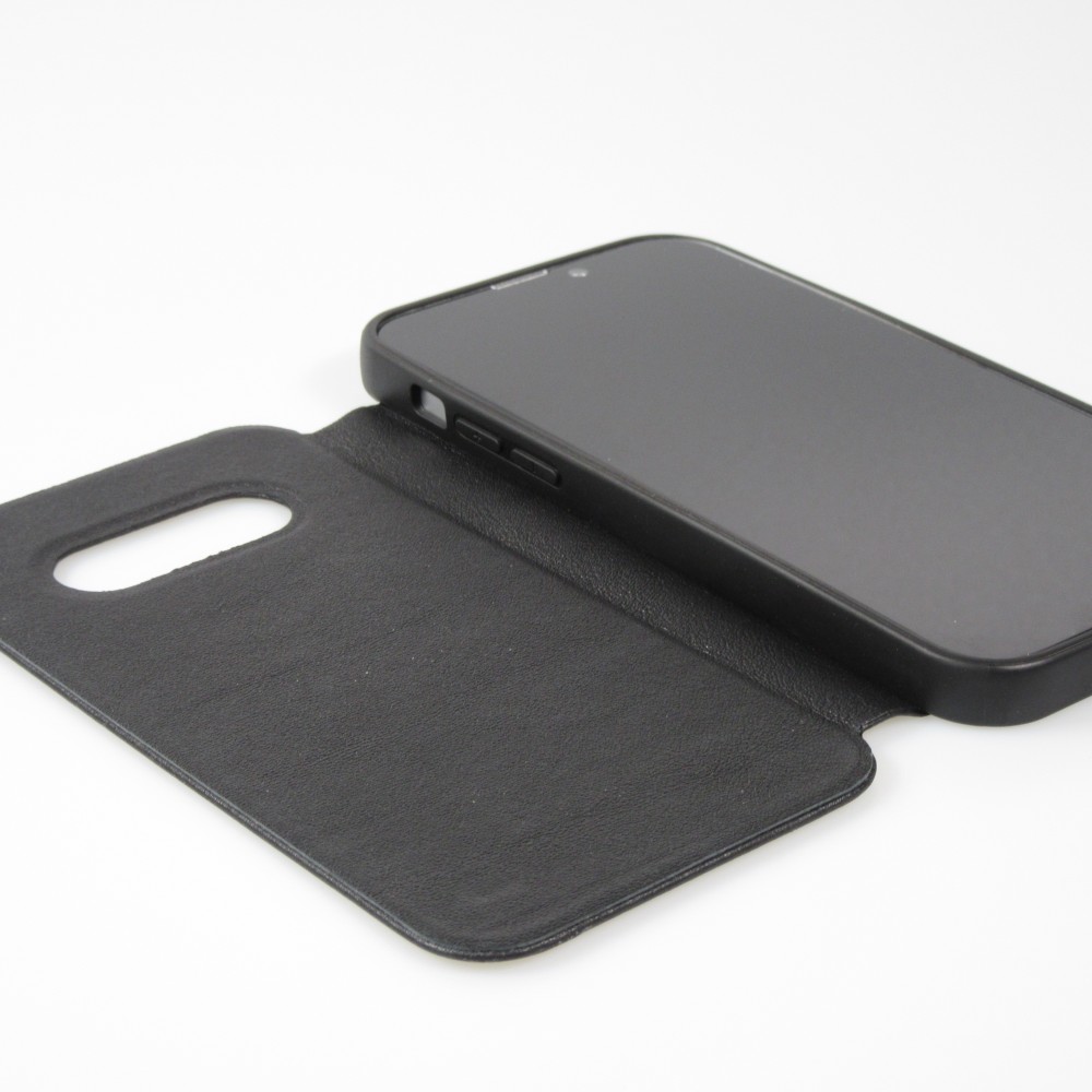 Fourre iPhone 13 mini - Qialino Window Flip cuir véritable - Noir