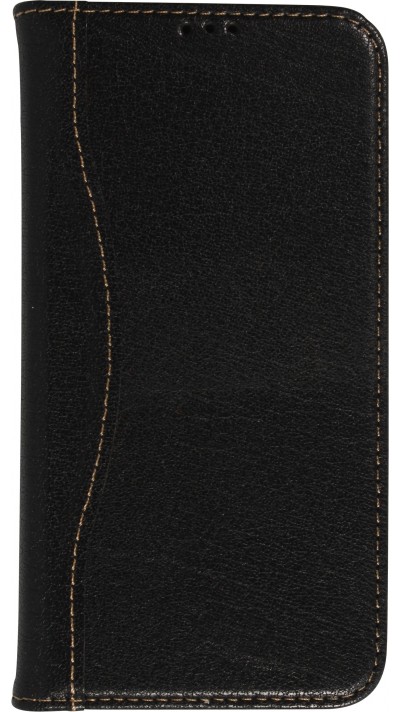 Fourre iPhone 13 - Flip Fierre Shann cuir véritable - Noir